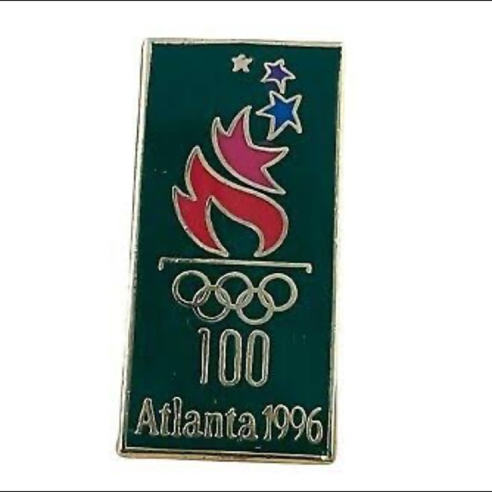 NEW Vintage Rare 100 Olympics Green Pin Atlanta 1996 Excellent Condition Collect